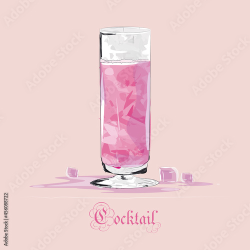 Isolated pink cold tropical cocktail with ice