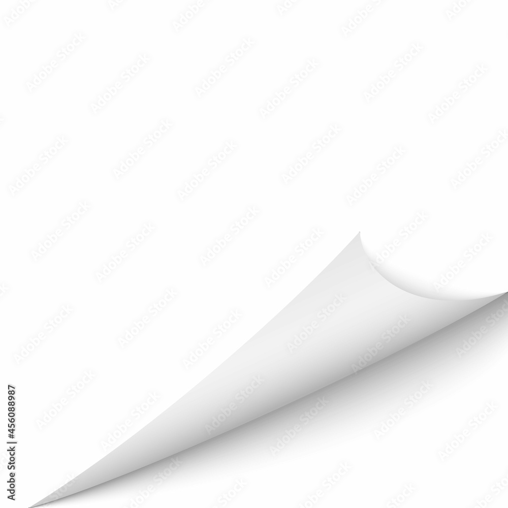 Curled corner of paper page with shadow.
