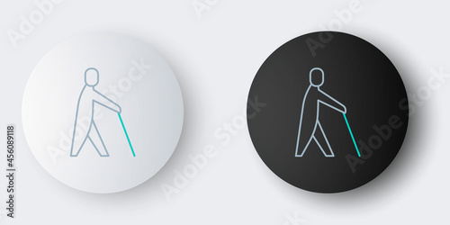 Line Blind human holding stick icon isolated on grey background. Disabled human with blindness. Colorful outline concept. Vector