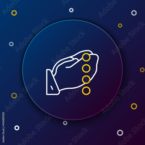 Line Hands in praying position with rosary icon isolated on blue background. Praying hand islam muslim religion spirituality religious. Colorful outline concept. Vector