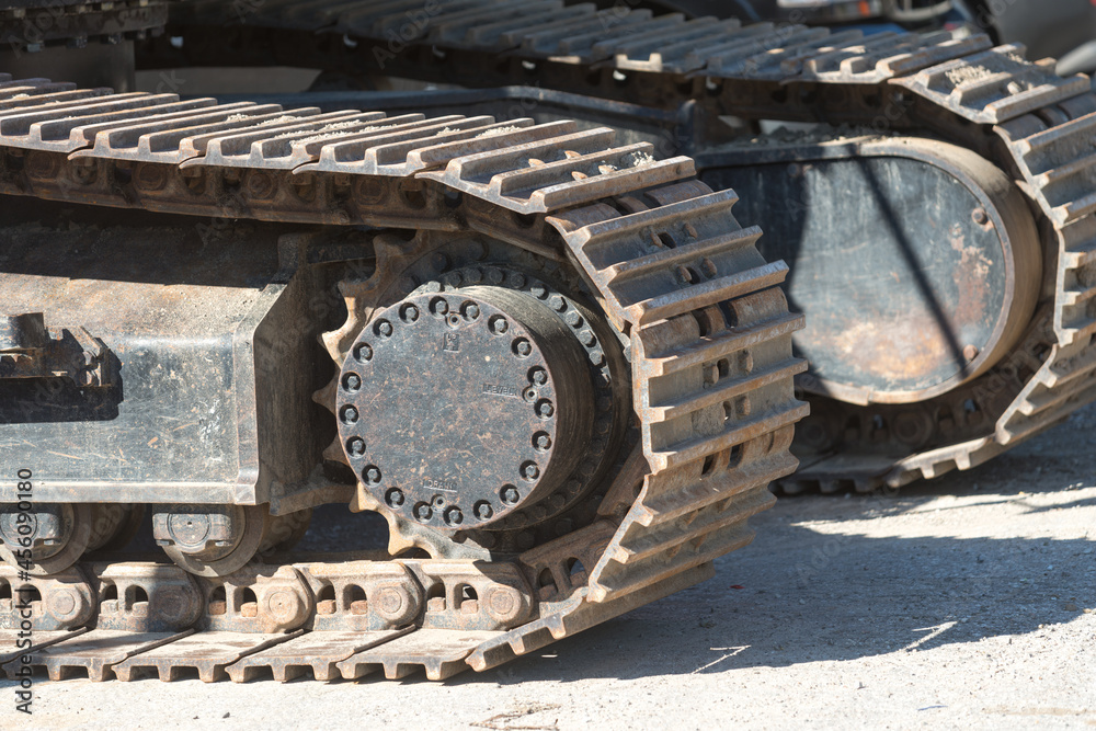 heavy duty machinery detail (tractor wheels) at a construction site