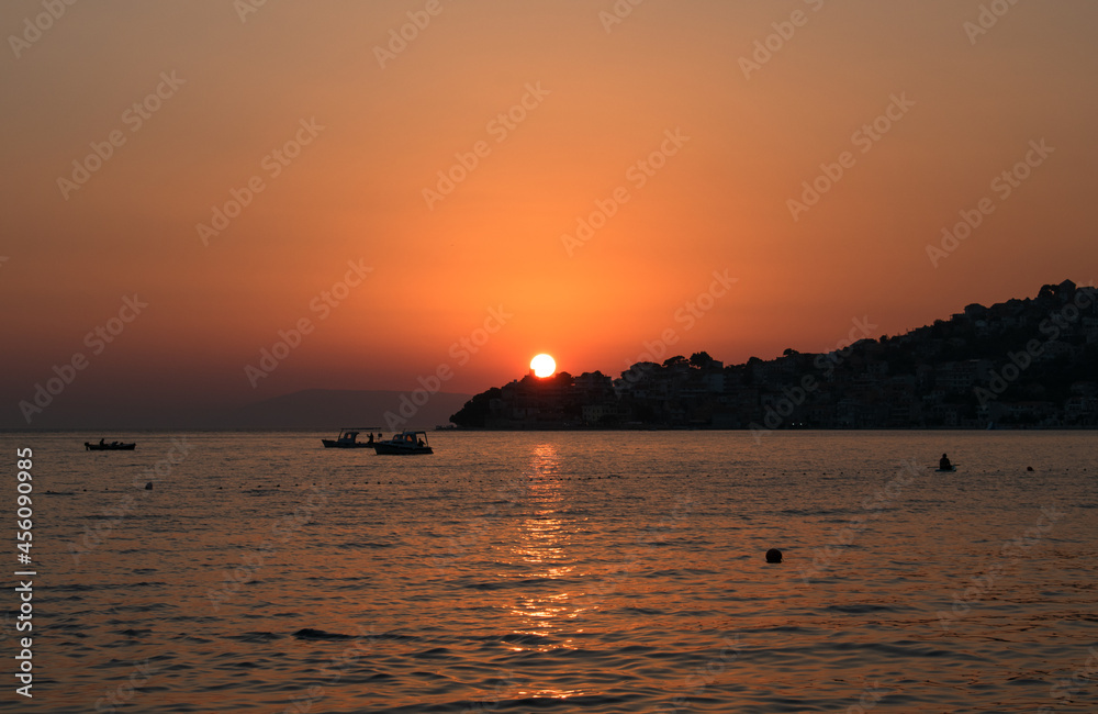 Mystical sky. Sunset. Evening sea, romantic mood