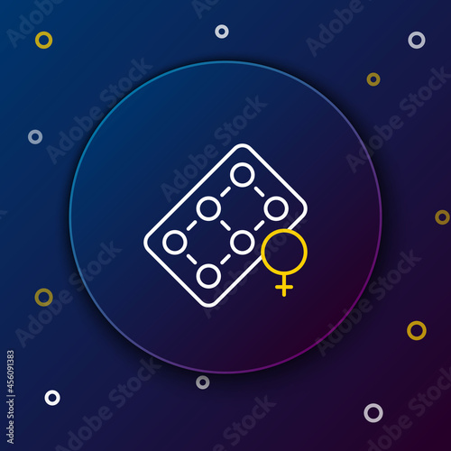Line Packaging of birth control pills icon isolated on blue background. Contraceptive pill. Colorful outline concept. Vector