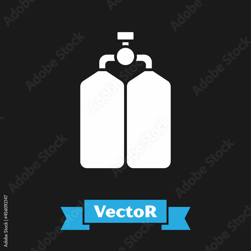 White Aqualung icon isolated on black background. Oxygen tank for diver. Diving equipment. Extreme sport. Diving underwater equipment. Vector