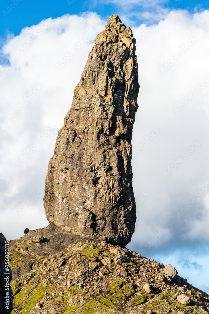 Rocky pinnacle of the Old Man of Storr cliffs in the Isle of Skye in Scotland.