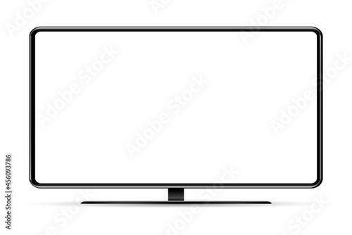 Trendy realistic thin frame monitor mock up with blank white screen isolated. PNG. Vector illustration.  photo