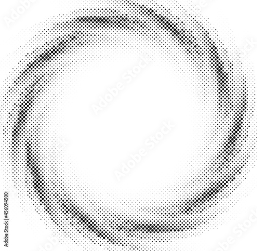 Black halftone dotted round whirl frame.