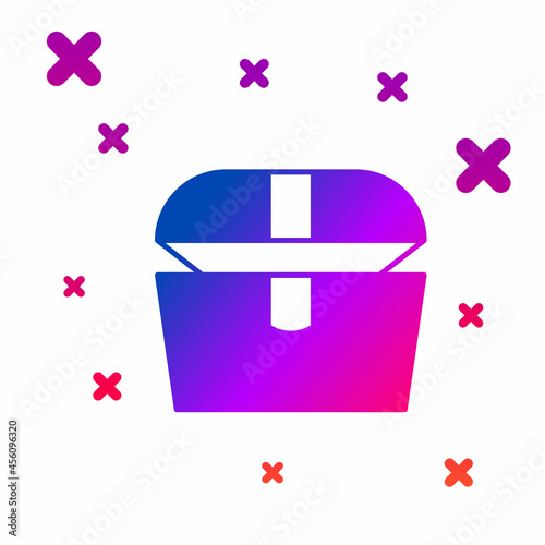 Color Antique treasure chest icon isolated on white background. Vintage wooden chest with golden coin. Gradient random dynamic shapes. Vector