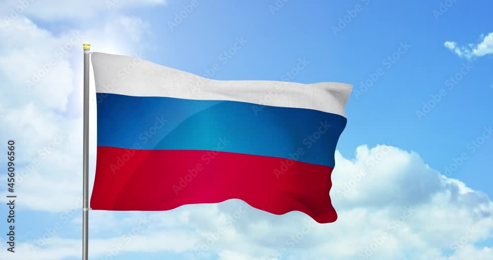 Russia politics and news. Russian national flag on sky background footage Russia politics and news. Russian national flag on sky background footage