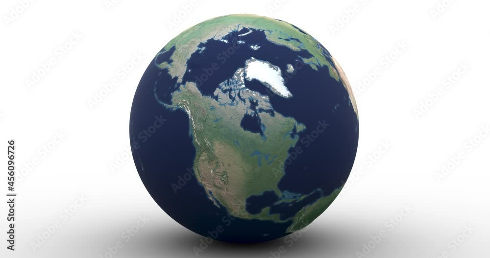 Raised relief globe drops into frame, rolls toward camera and highlights Canada. Two versions. In-file luma matte allows you to easily recolor the infinite background. Data: NASA