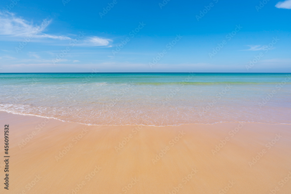 Tropical sandy beach with blue ocean and clear blue sky background image for nature background or summer background Amazing beach in phuket thailand