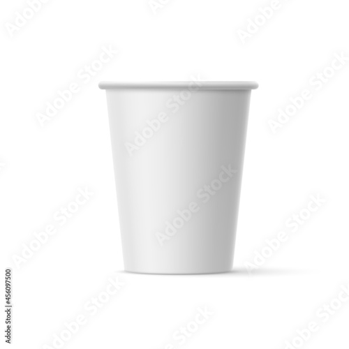 Close up of Takeaway White Blank Paper Cup Mock Up Isolated On White Backdrop. For Various Drinks, Coffee, Tea, Fresh Juice, or Ice Cream. Disposable Tableware is Used for Hot Drinks in Food Store.