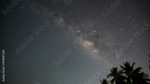 Milky Way with stars shining brightly beautiful at night on the sky background in Phuket Thailand Amazing Milky way and stars in the night sky