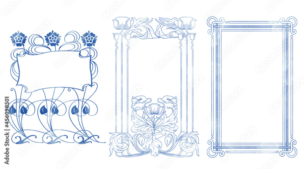 Art Nouveau, Art Deco Style Frames With Texture Stock Vector Adobe Stock