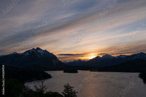 Postcards from the surroundings of the city of San Carlos de Bariloche. Orange sunset in Patagonia, Argentina.