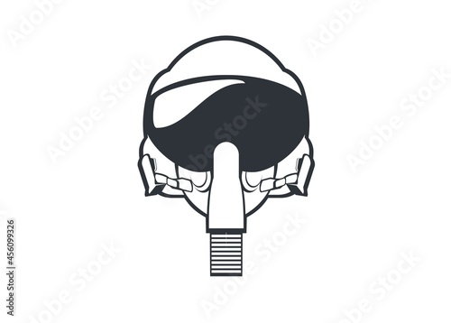 Jet fighter pilot helmet. Simple illustration in black and white.
