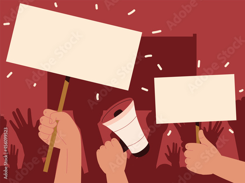 protester hands with megaphone