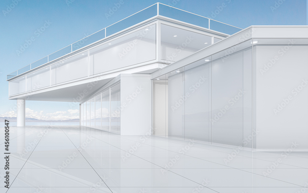 Obraz premium White architecture with outdoor view, 3d rendering.