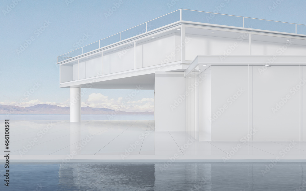 The modern concept architecture on the water, 3d rendering. The modern concept architecture on the water, 3d rendering.