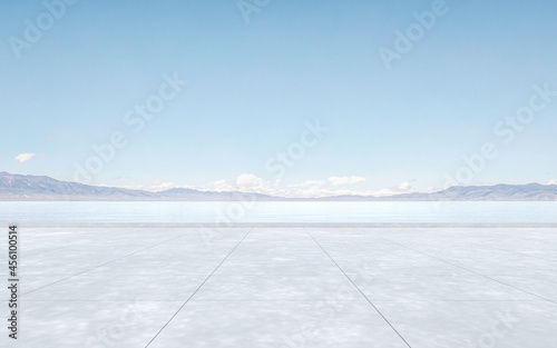 Outdoor space and lake, 3d rendering.