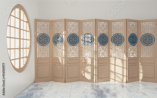 Quadro su tela Chinese style room with white background, 3d rendering.