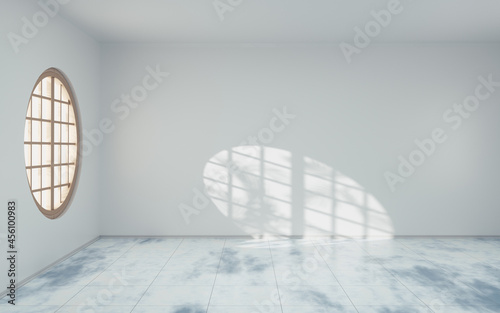 Vászonkép Empty room with round wood window, 3d rendering.