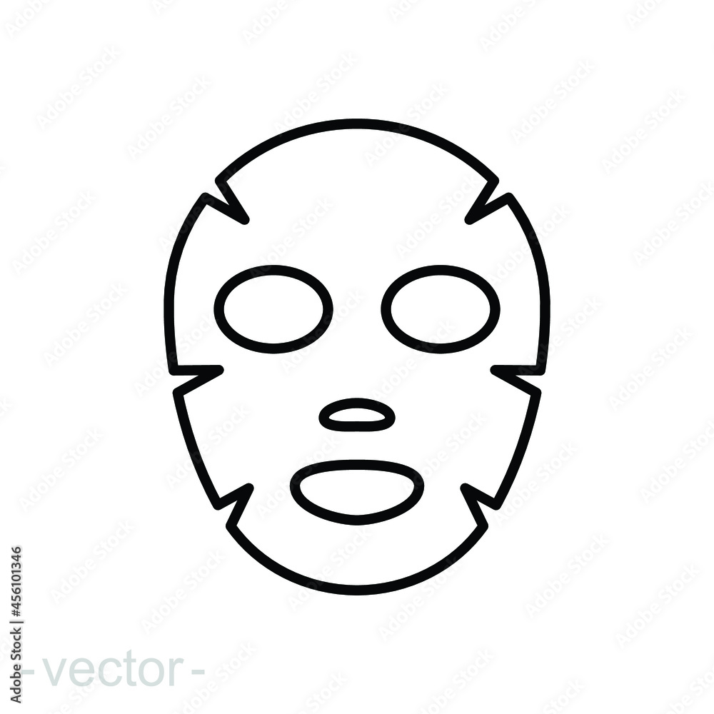 Face mask pack icon. Simple outline style. Skin care, sheet, cosmetic, beauty concept. Thin line symbol. Vector illustration design isolated on white background. Editable stroke EPS 10 Face mask pack icon. Simple outline style. Skin care, sheet, cosmetic, beauty concept. Thin line symbol. Vector illustration design isolated on white background. Editable stroke EPS 10