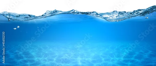 Panel kuchenny z motywem water wave underwater blue ocean swimming pool wide panorama background sandy sea bottom isolated white background