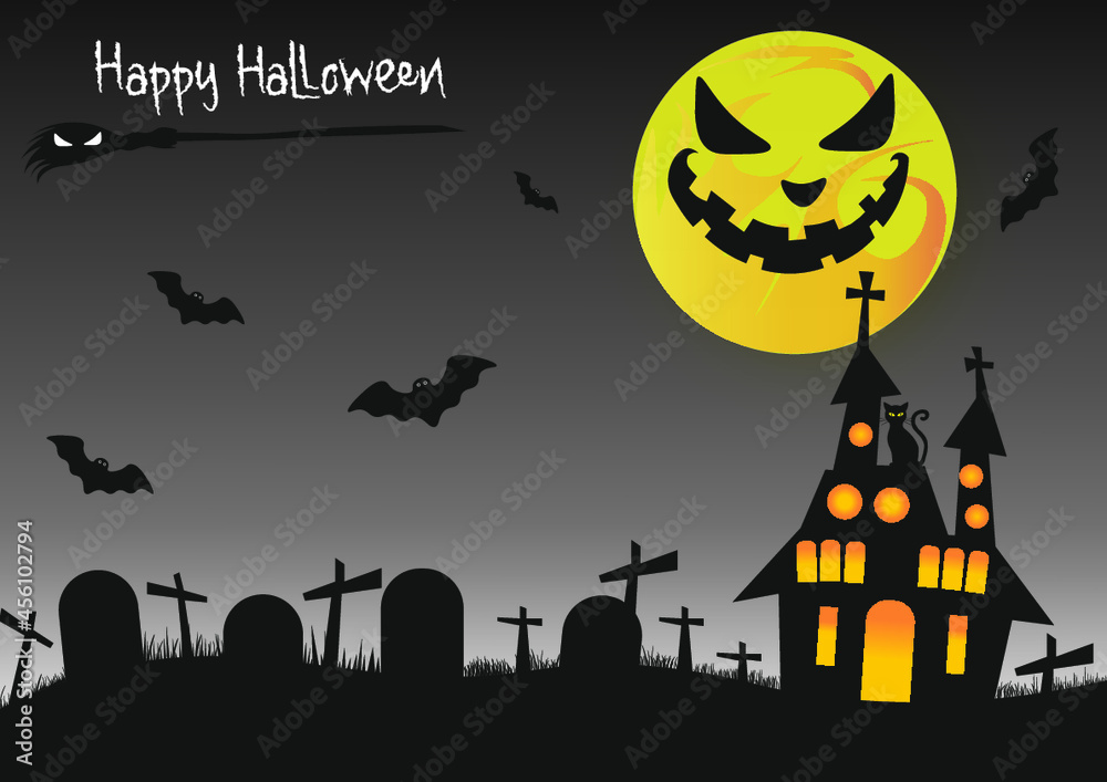 Halloween Luna Casa Cementerio Noche terror Vampiro 