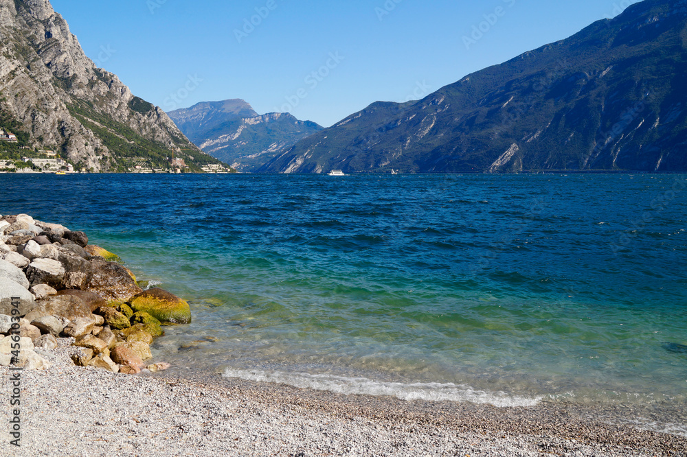 turquoise lake Garda in Italy on a sunny October day (Lombardy)