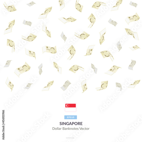 10000 Singaporean Dollar Raining Falling, Singapore Dollar Vector Illustration, Singapore Dollar money rain set bundle banknotes