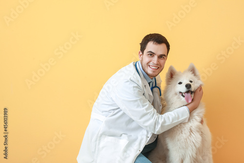 Veterinarian with cute dog ...