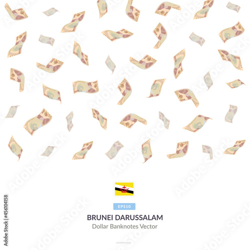 100 Brunei Dollar Raining Falling, Brunei Darussalam Dollar Vector Illustration, Brunei Darussalam Dollar money rain set bundle banknotes