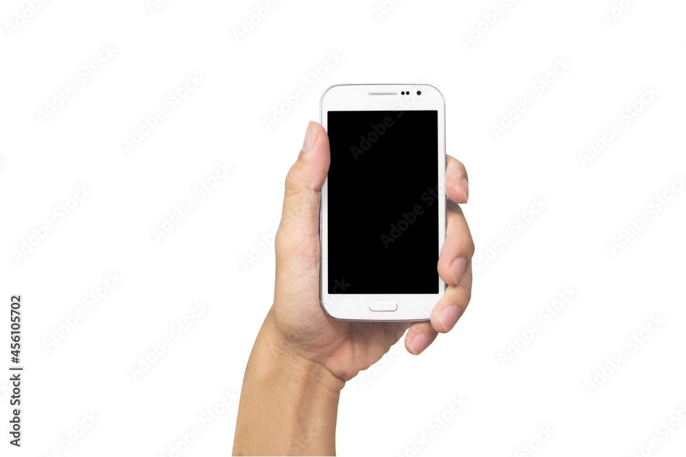 Man hand holding smartphone isolated on white background, This has clipping path. Man hand holding smartphone isolated on white background, This has clipping path.