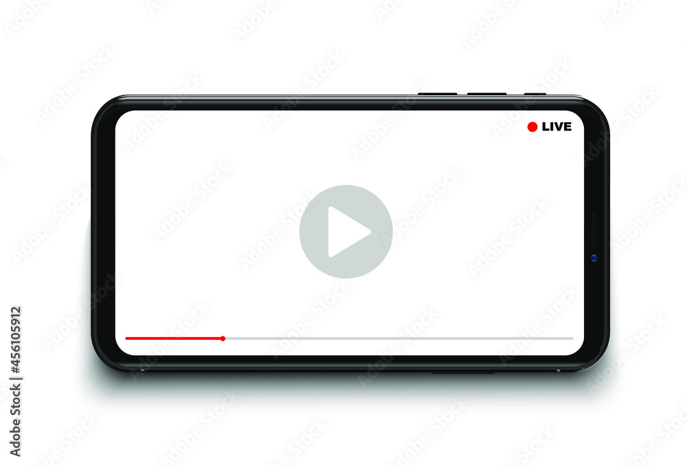 Vector illustration live stream concept with play button on smartphone screen for online broadcast, streaming service.