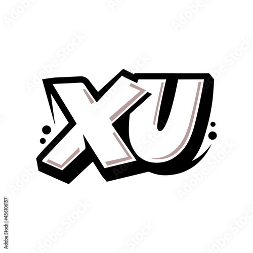 Simple Initial Logo Lettering Cartoon Grafity Black and White XU