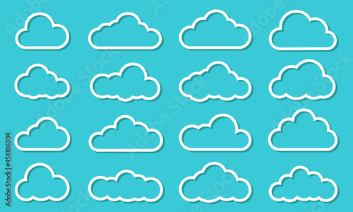 Vector Cloud white icons. Clouds collection. Cloud vector icons. Clouds in line simple design. Vector illustration 