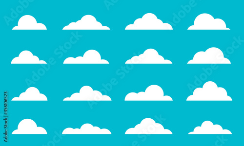 White clouds icon set on blue vector sky