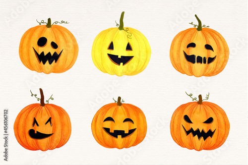 watercolor halloween pumpkin collection design vector illustration