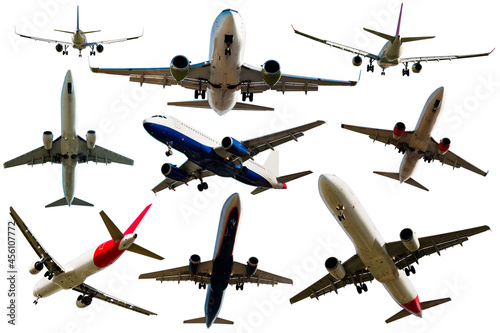 Collection with many planes isolated on a clean white background