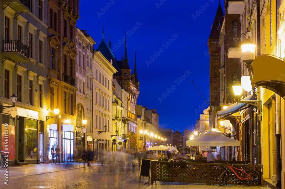 Image of Torun city historical streets and building at evening in Poland