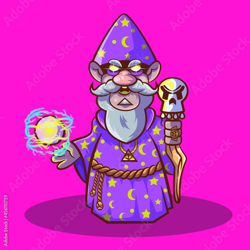 Master Mage and his magic staff..eps
vector illustrator 8, eps format, grouped in layer and can be changed colors.