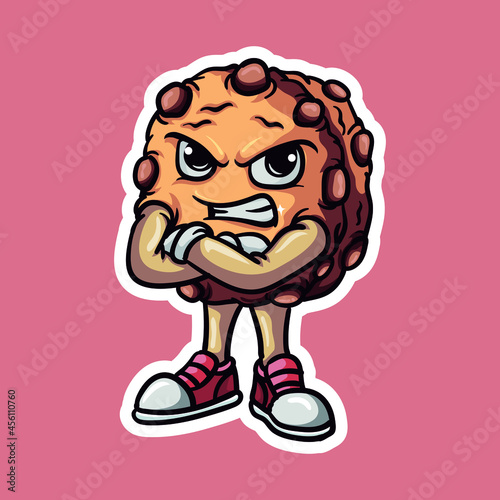 Cute kawaii cookies with chocolate chips, angry expression