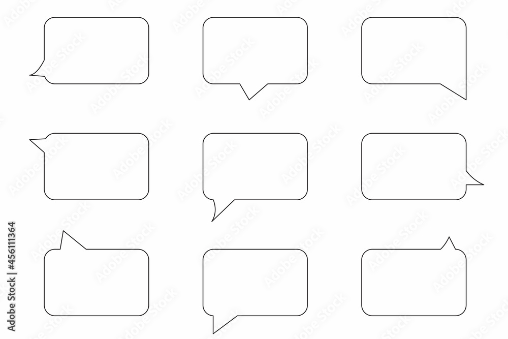 Black rectangle speech bubble icon set. Communication backdrop. Simple design. Vector illustration. Stock image. Black rectangle speech bubble icon set. Communication backdrop. Simple design. Vector illustration. Stock image.