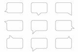 Black rectangle speech bubble icon set. Communication backdrop. Simple design. Vector illustration. Stock image.
