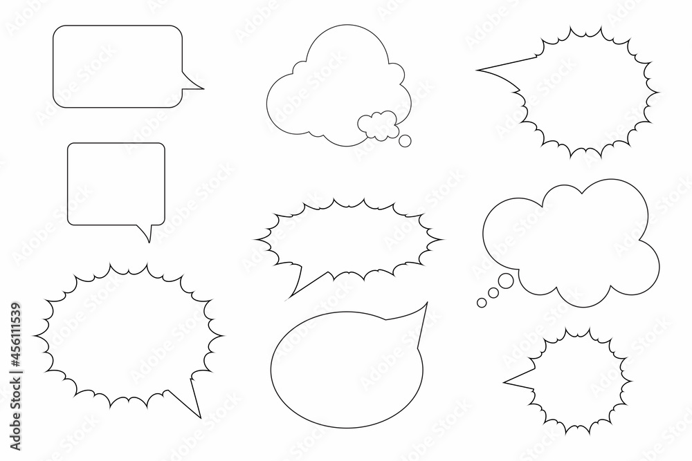 Fototapeta premium Black speech bubble icon set. Chat emblem. Message symbol. Communication backdrop. Vector illustration. Stock image.