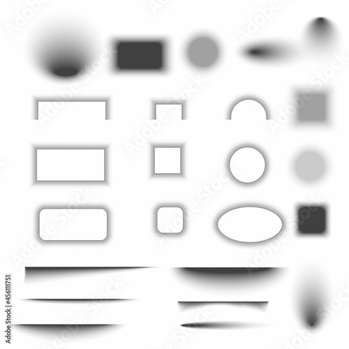 Transparent geometric grey shadow effects set. Soft shade. Decoration element. Line art. Vector illustration. Stock image. 