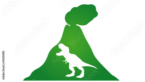 Volcano silhouette with t rex  dinosaur print.