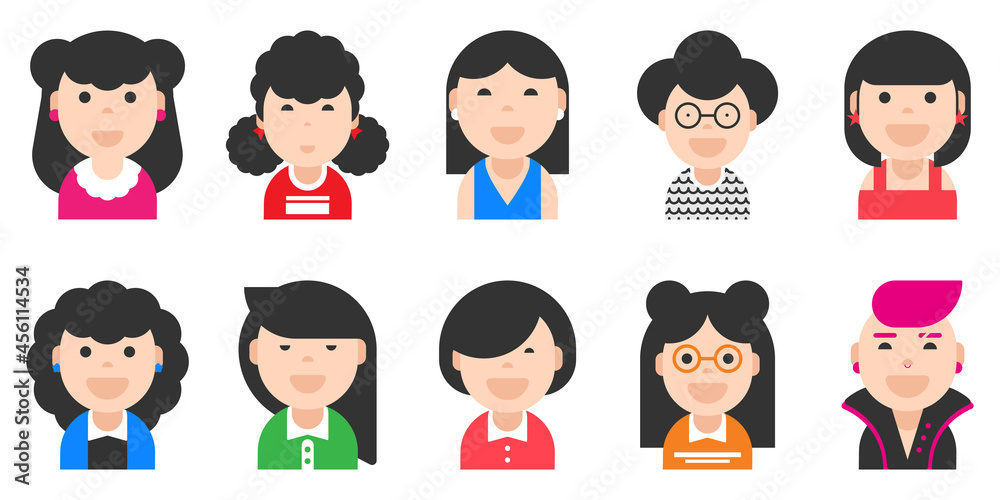Set of 10 women portraits, different ages and status. Vector illustration isolated on white background Set of 10 women portraits, different ages and status. Vector illustration isolated on white background