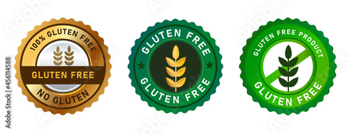 gluten free no wheat emblem sticker stamp symbol logo in green and golden circle
